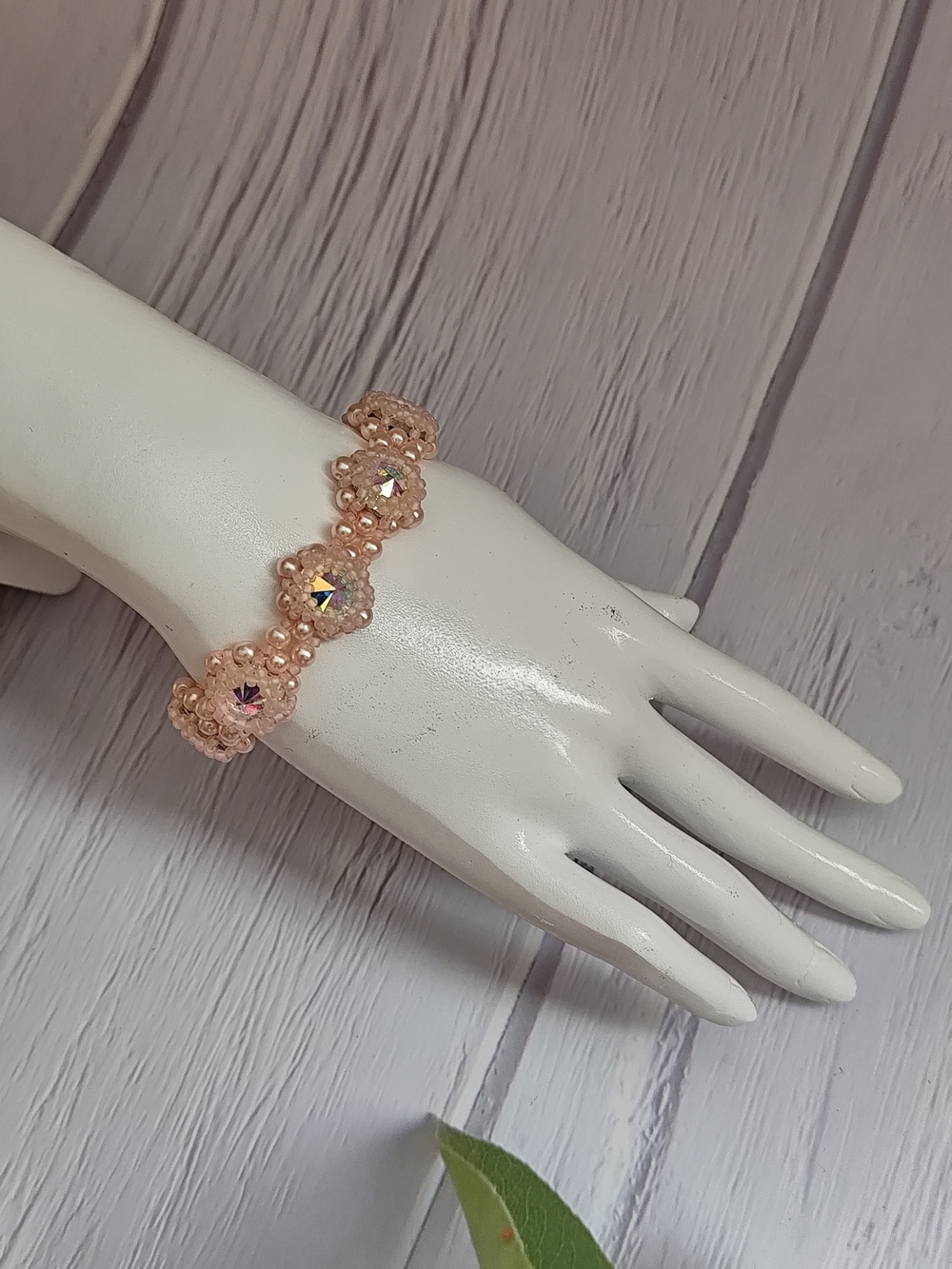 Handmade Peach Beaded Bracelet with Crystal Accents